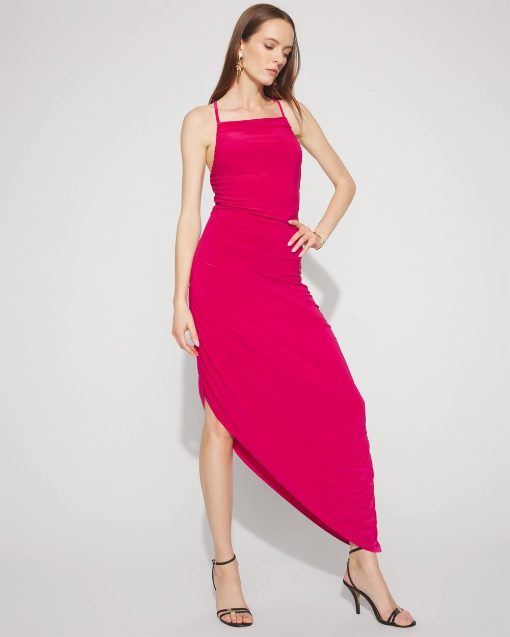 ruched asymmetrical dress Asymmetrical Side-Ruched Midi Dress