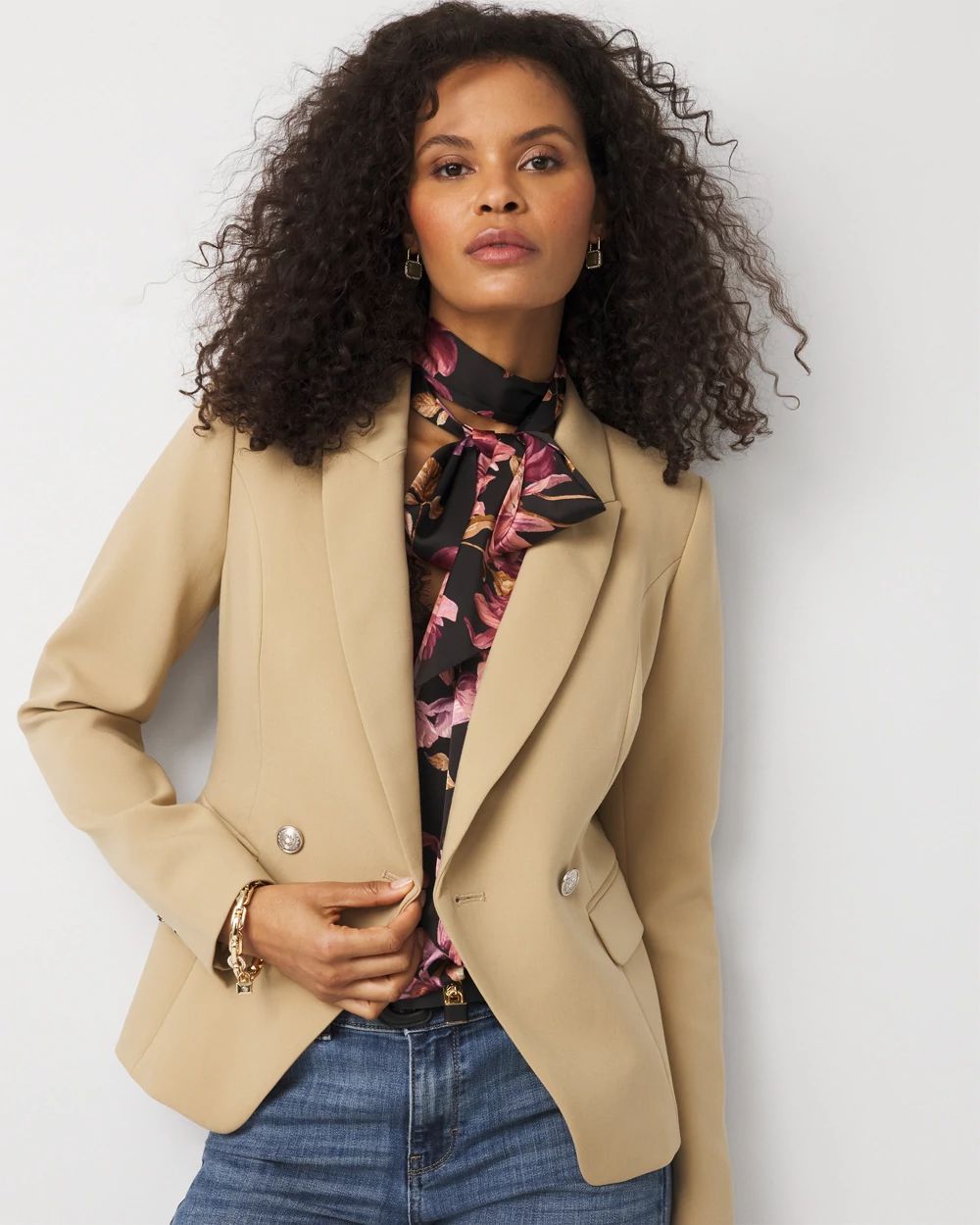 Petite Cropped Double Button Blazer