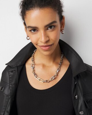 Mixed Metal Chain Link Pavé Necklace