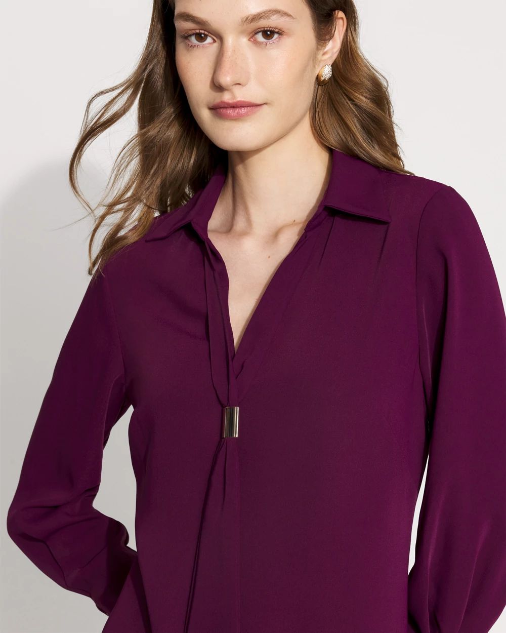 Tie-Neck Twill Shirt Dress click to view larger image.