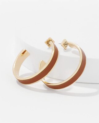 Cognac Textured Leather Hoop Earrings click to view larger image.