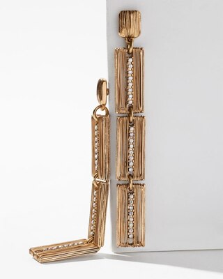 Goldtone Crystal & Wire Linear Earrings