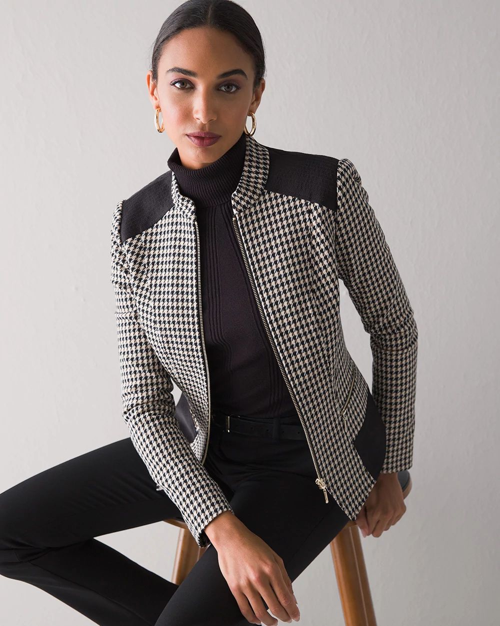 Zip Front Houndstooth Jacket