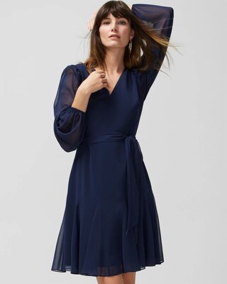 Long-Sleeve Godet Dress