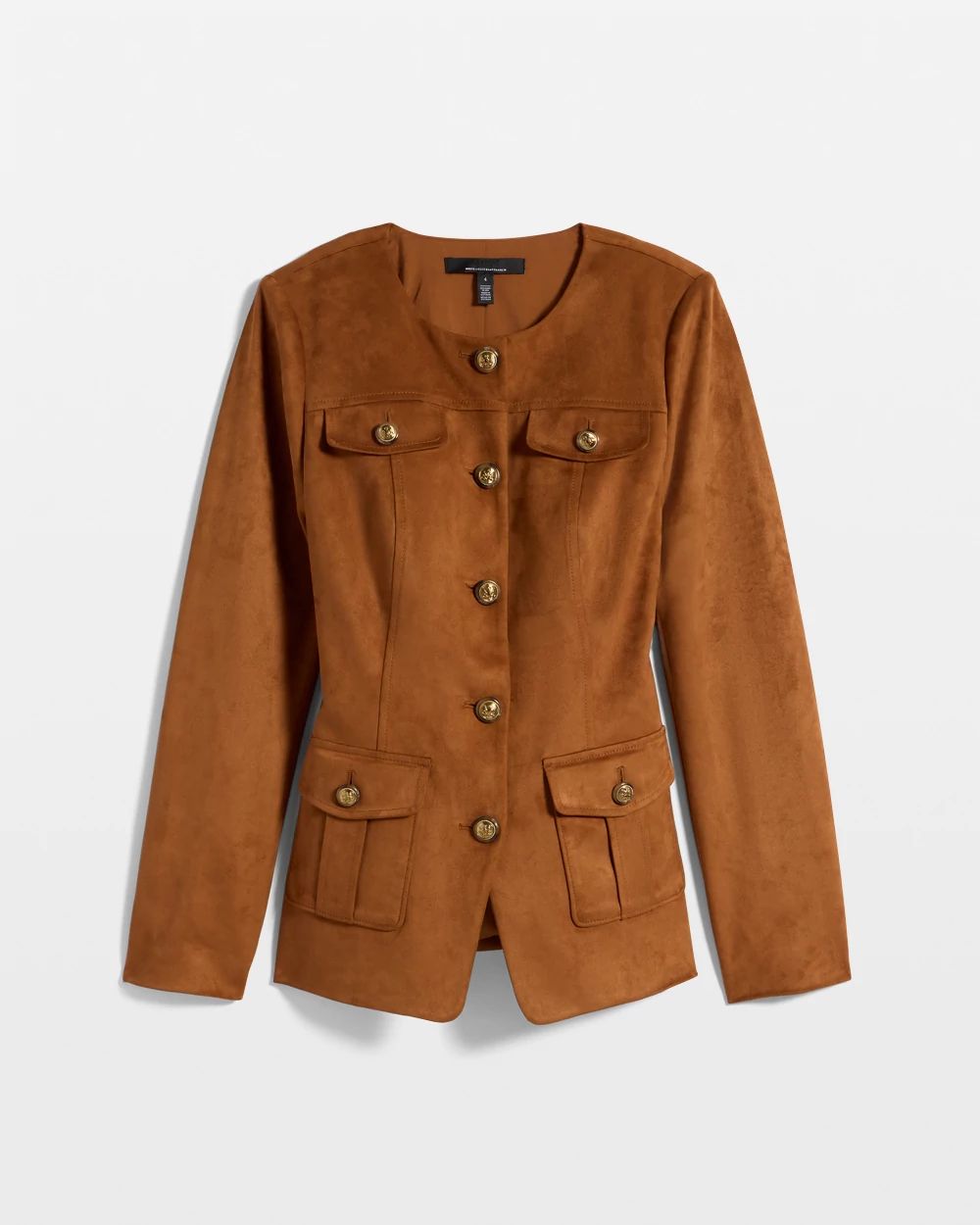 Faux Suede Collarless Jacket click to view larger image.