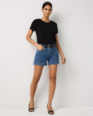 Quilted Mid Rise Denim Short
