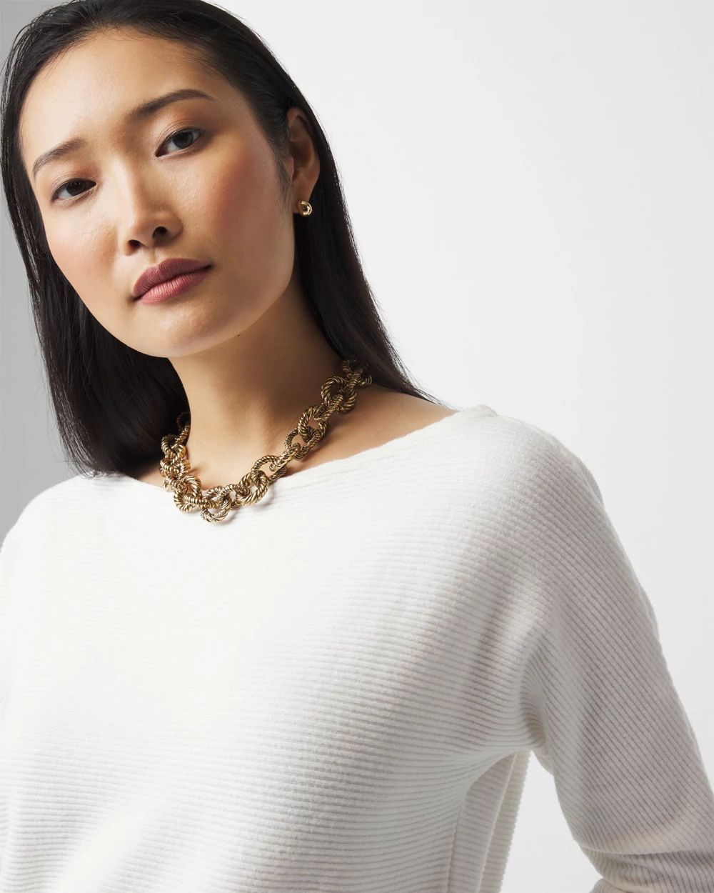 Off-The-Shoulder Ribbed Snit Pullover