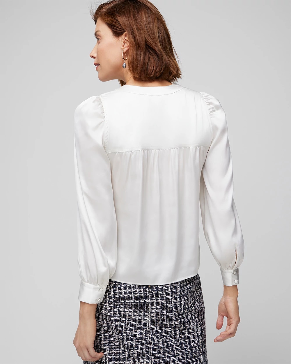 Long Sleeve Topstitch Satin Blouse