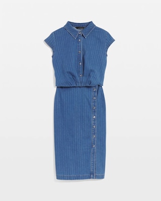 Petite Striped Denim Sheath Dress click to view larger image.