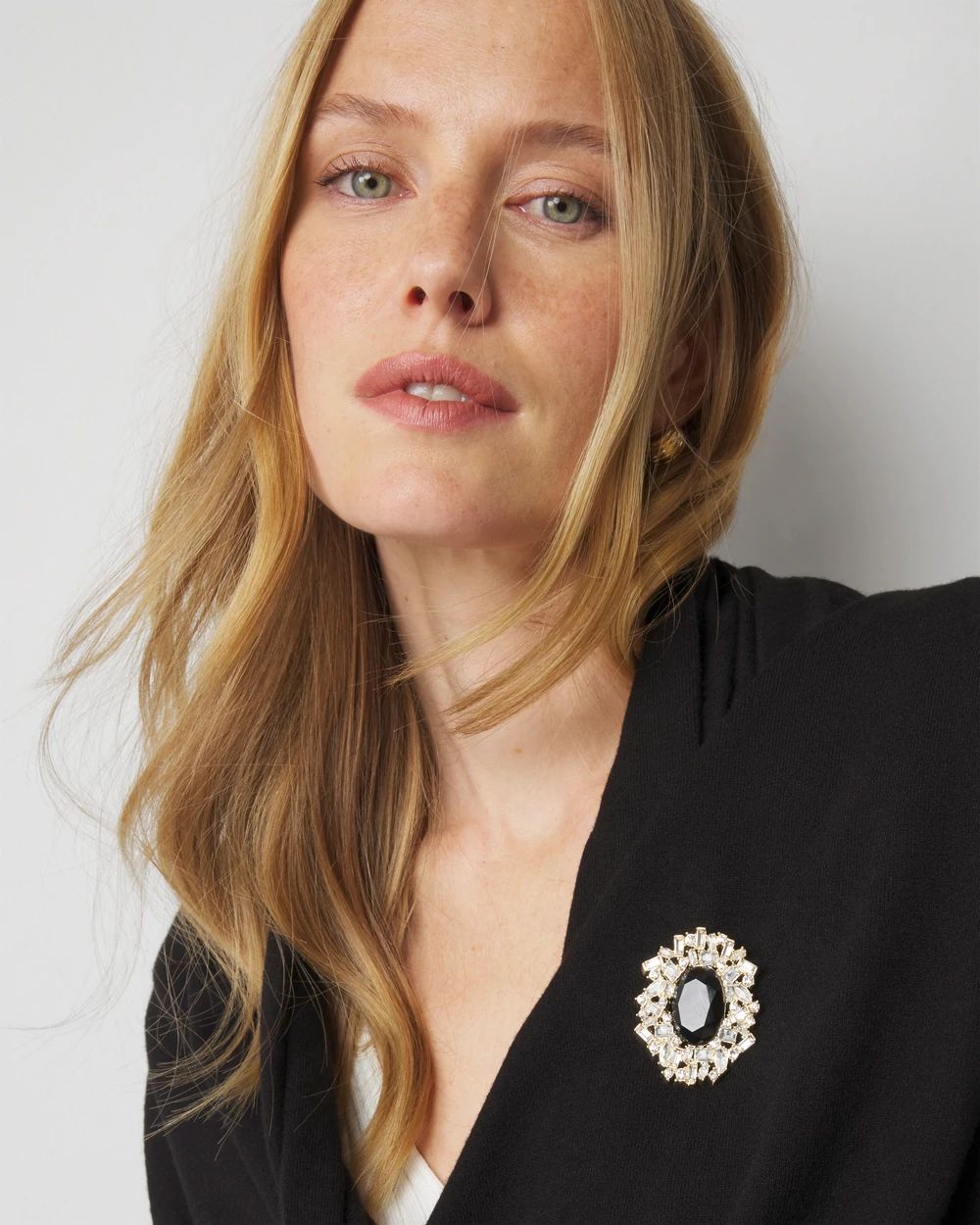 Art Deco Gold Crystal + Jet Brooch