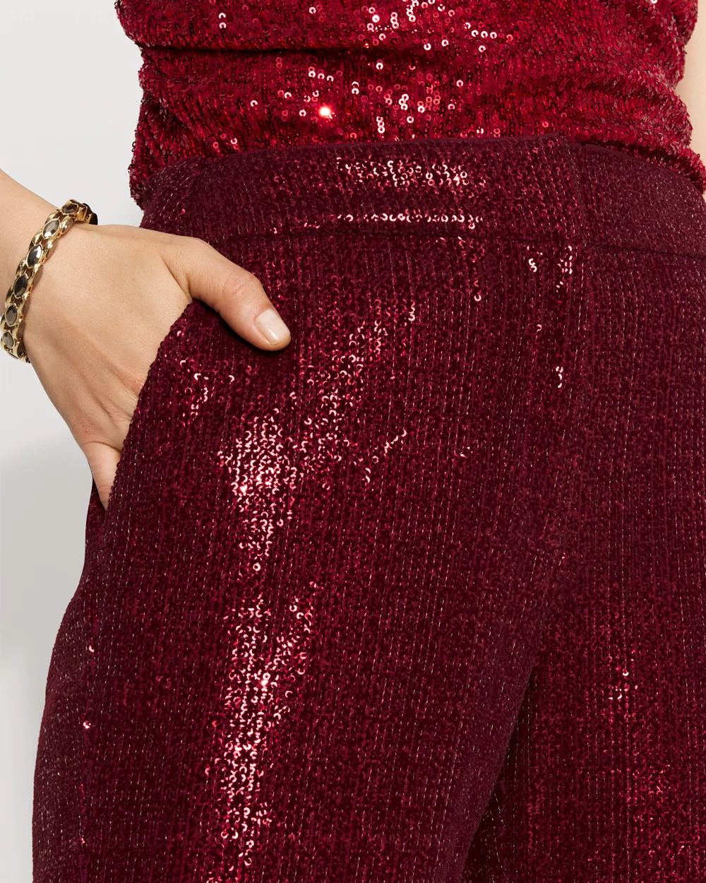 Petite Zoey Sequin Velvet Straight Pant