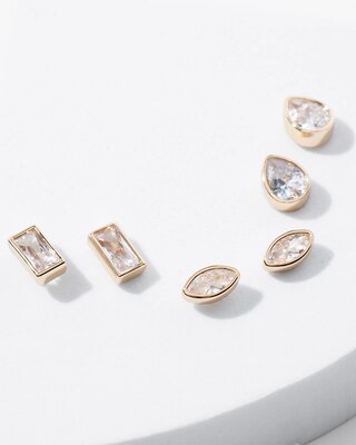 Gold Cubic Zirconia Bezel Stud Trio Earring