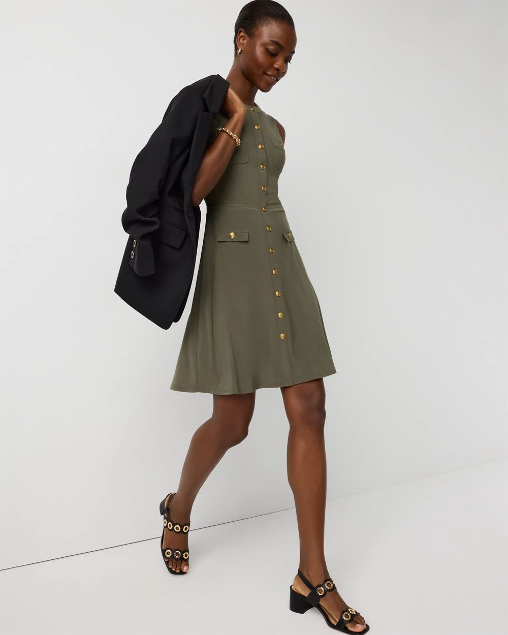 Sleeveless Button Front Dress