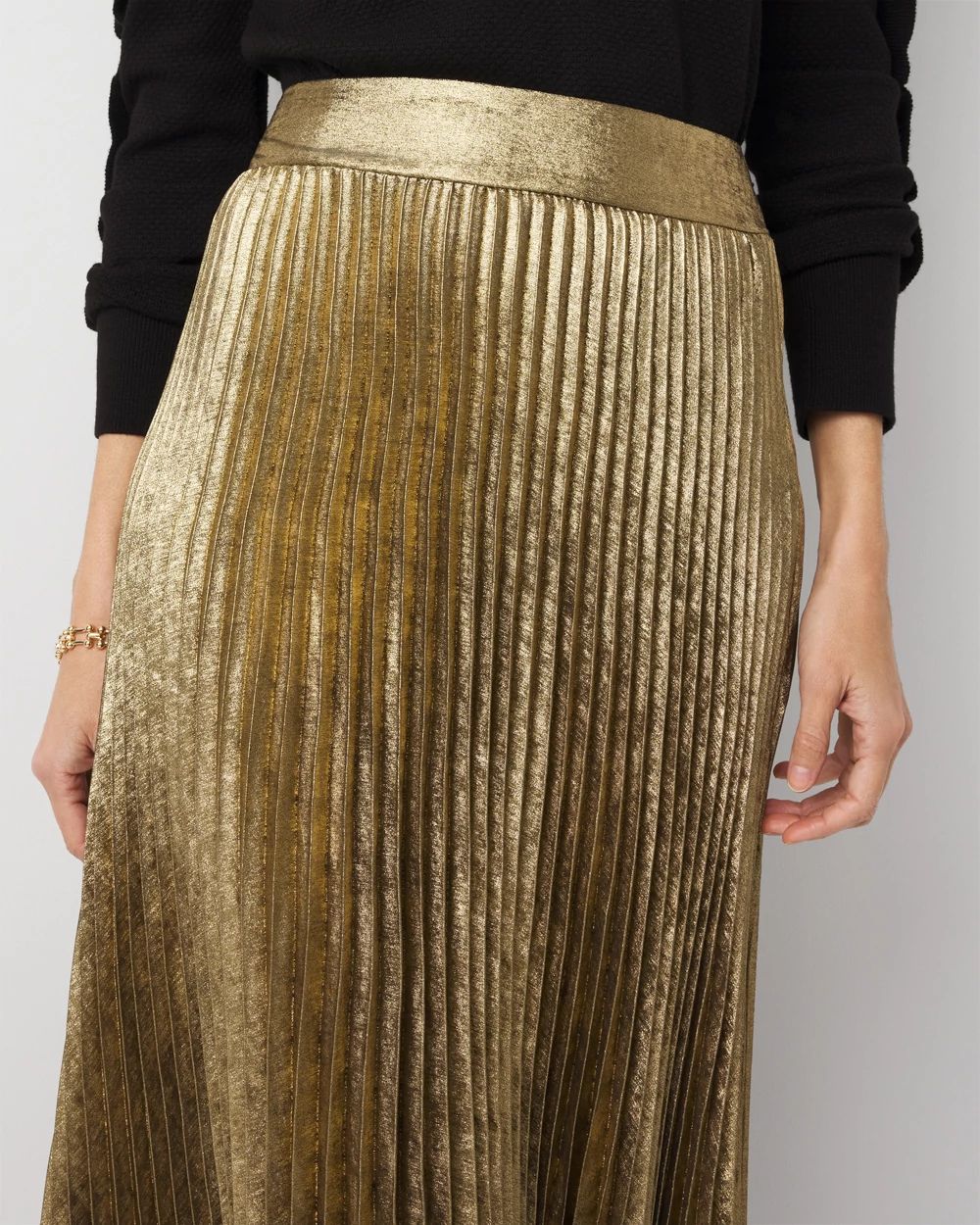 Pleated Chiffon Metallic Midi Skirt click to view larger image.