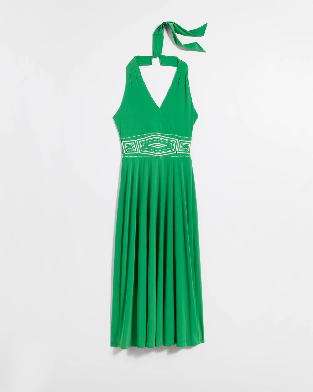 Sleeveless Matte Jersey V-Neck Halter Maxi Dress