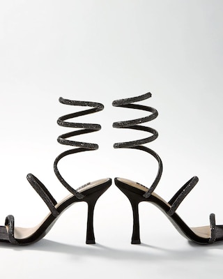 Black Embellished Wrap High Heel Sandals