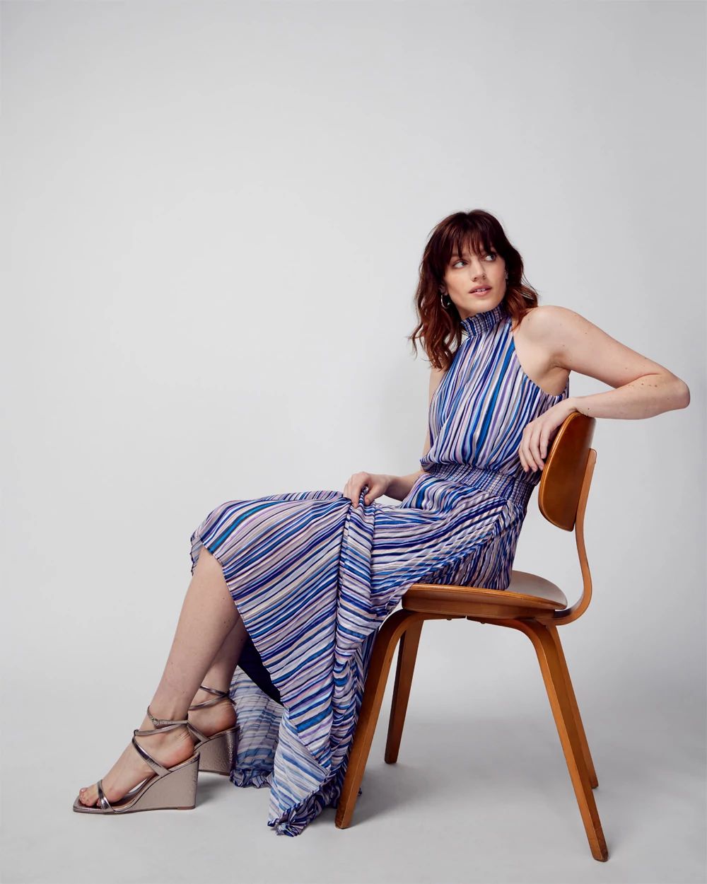 Pleated Halter Dress with Lurex