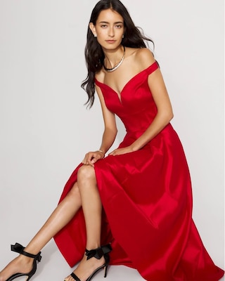Off-The-Shoulder Taffeta Midi Dress click to view larger image.
