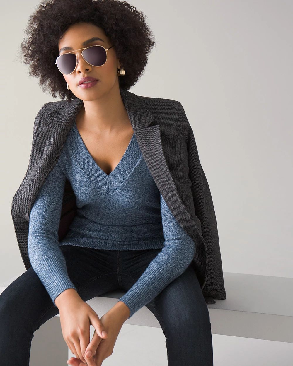 Petite Long-Sleeve Heathered Tunic