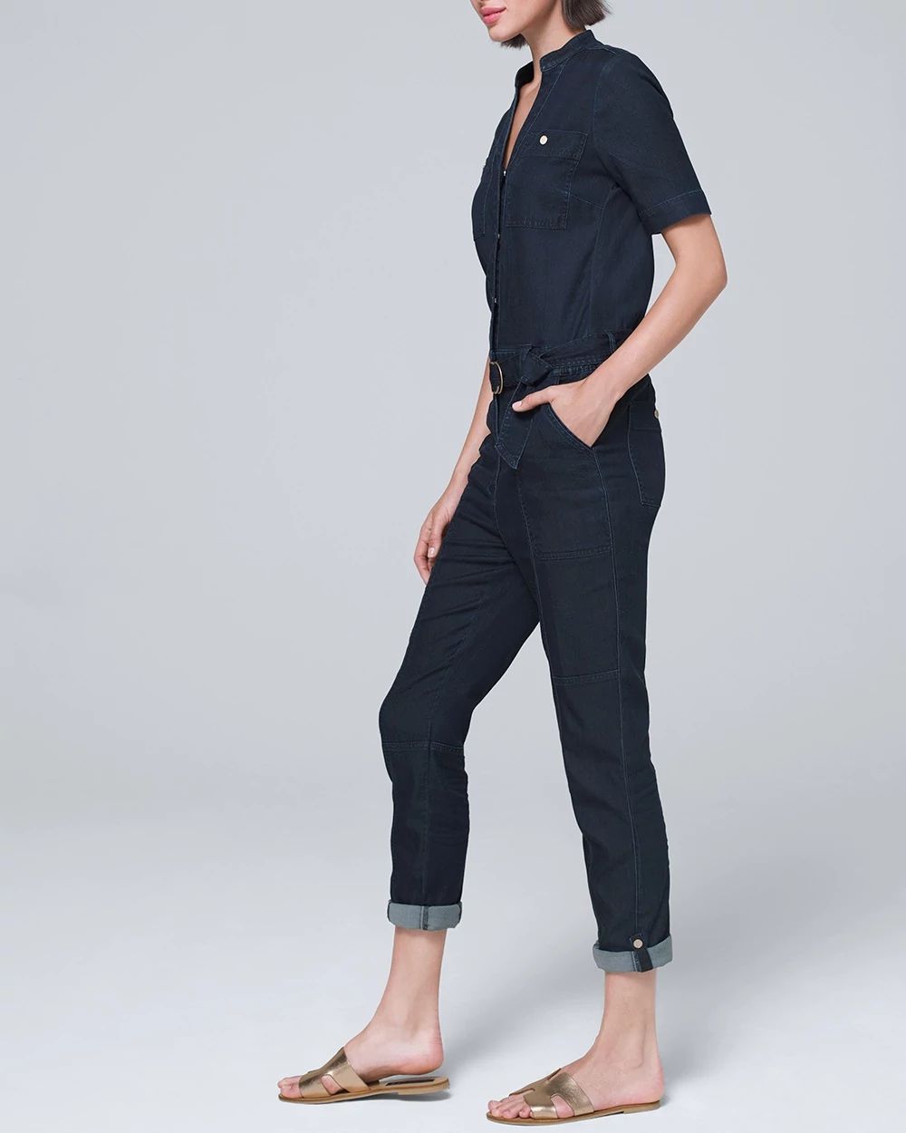Soft Denim Cropped Jumpsuit click to view larger image.