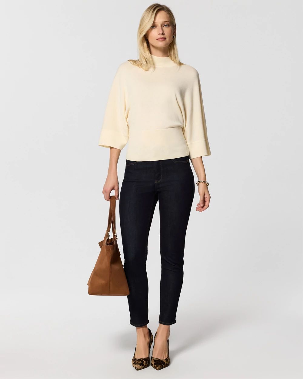 Wide Sleeve Mock Neck Pullover Sweater click to view larger image.