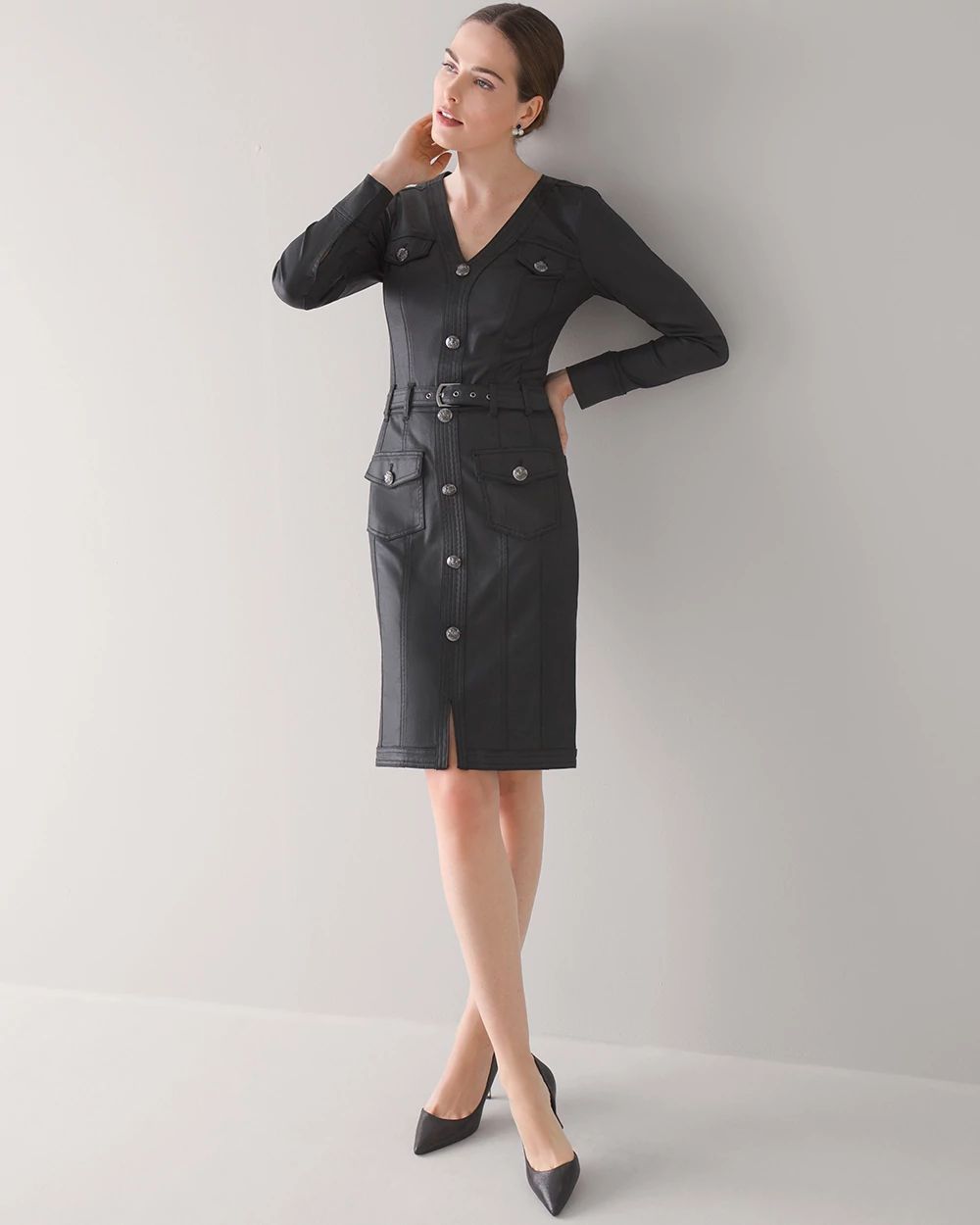 Coated Denim Shirt Dress