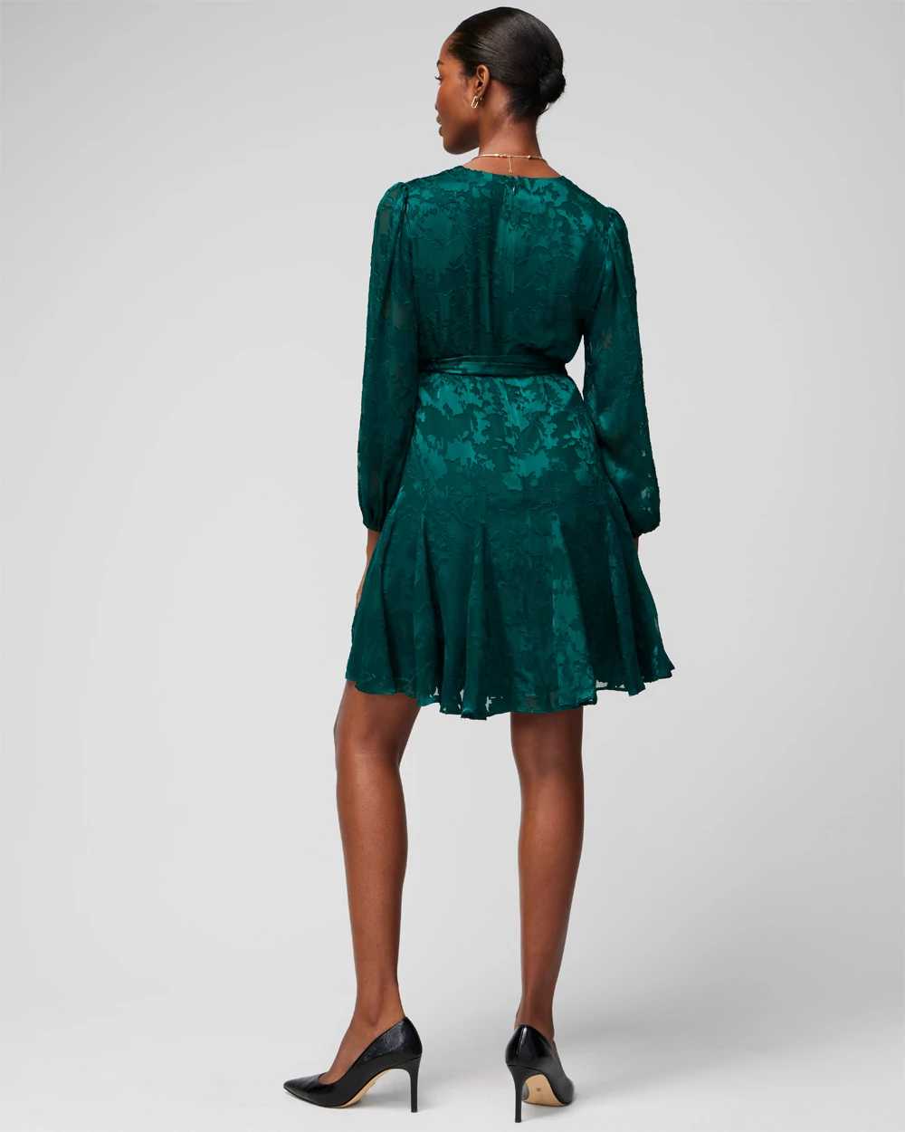 Long Sleeve Burnout V-Neck Godet Dress click to view larger image.