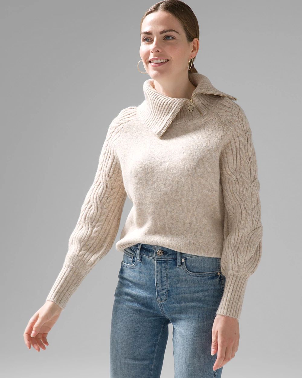 Zip Neck Cable Knit Sweater
