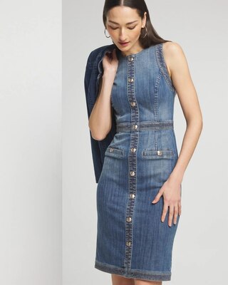 Sleeveless Denim Crest Sheath Dress