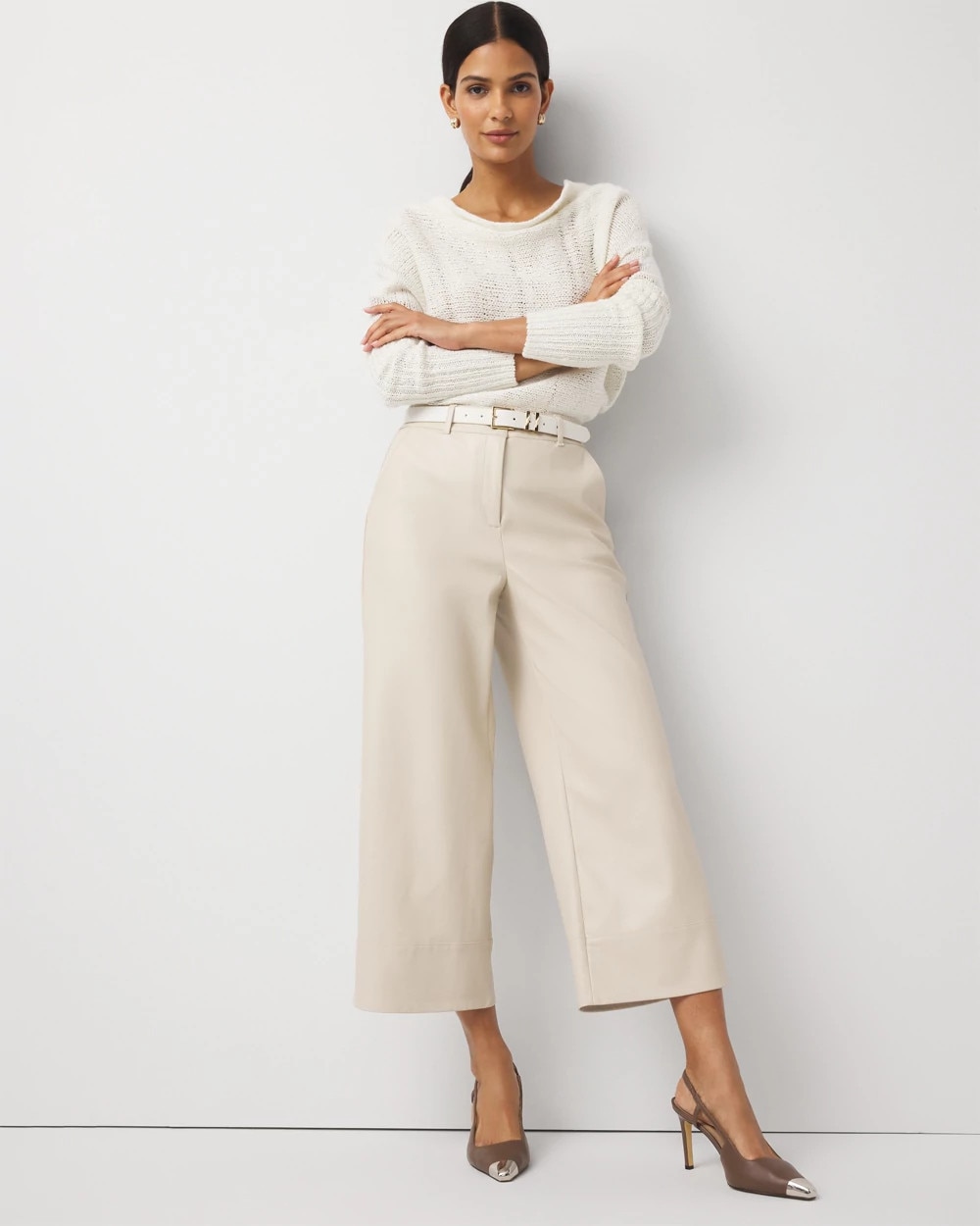 Faux Leather Wide Leg Crop Pant