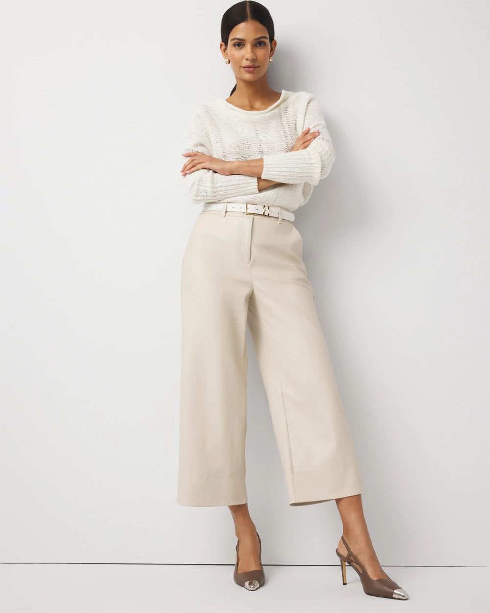 Faux Leather Wide Leg Crop Pant