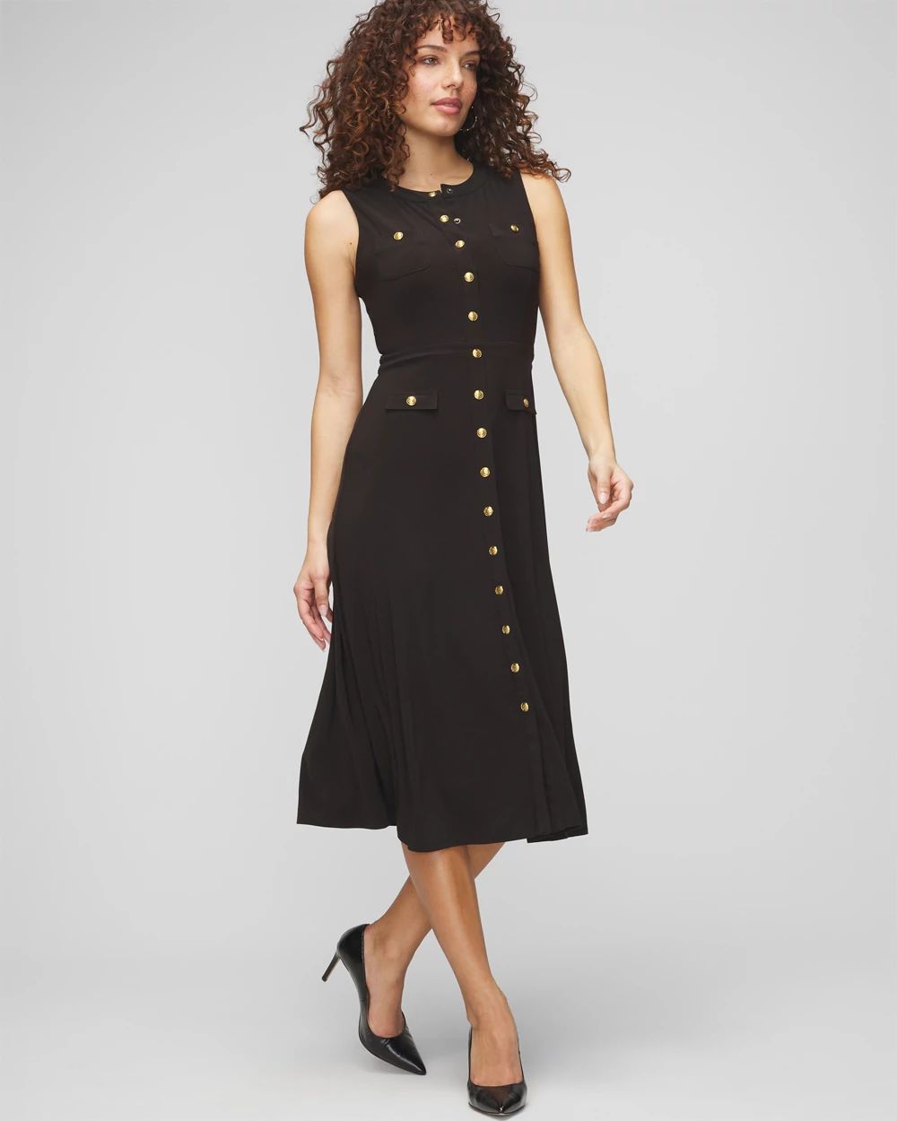 Petite Sleeveless Matte Jersey Crest Button Midi Dress