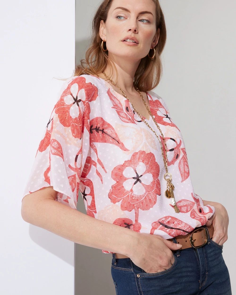 Outlet WHBM Print Jacquard Kimono Blouse