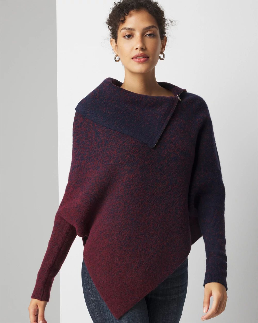 Petite Ombre Draped Neck Poncho Sweater