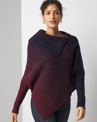 Petite Ombre Draped Neck Poncho Sweater