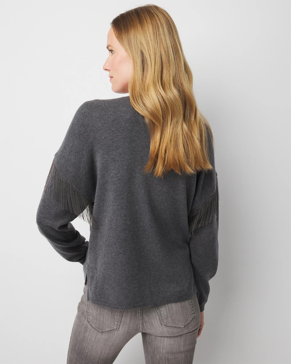 Beaded Fringe Crewneck Pullover