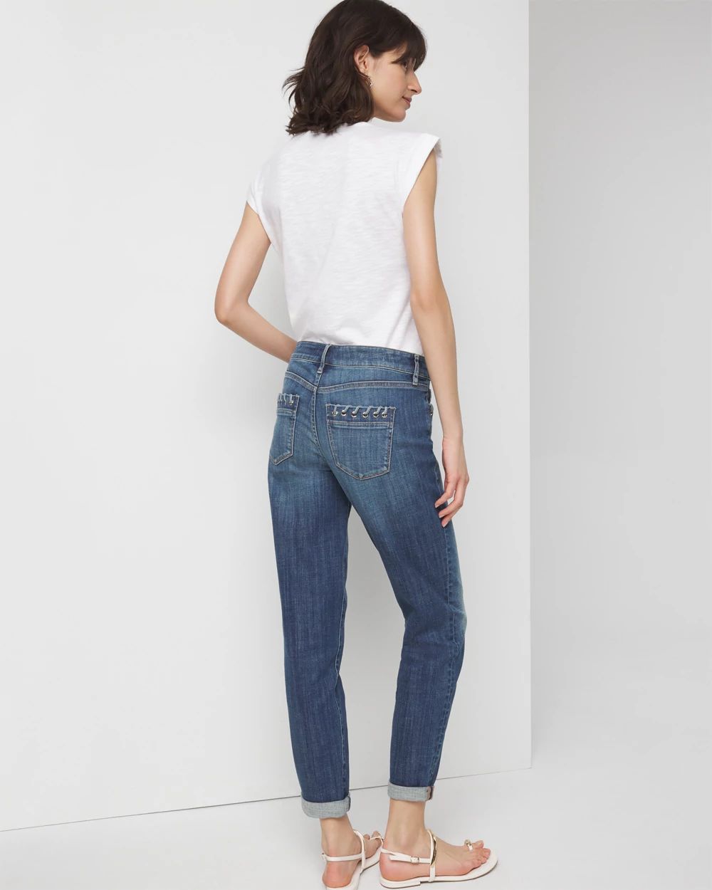 Mid-Rise Everyday Soft Denim™ Grommet Girlfriend Jean