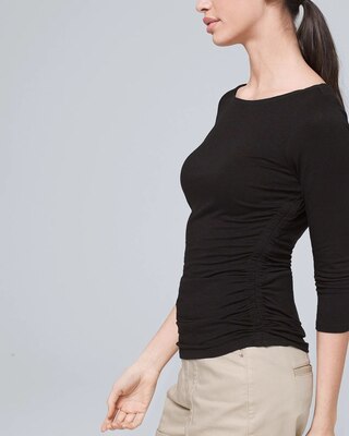 ¾ Sleeve Shirred-Side Knit Tee