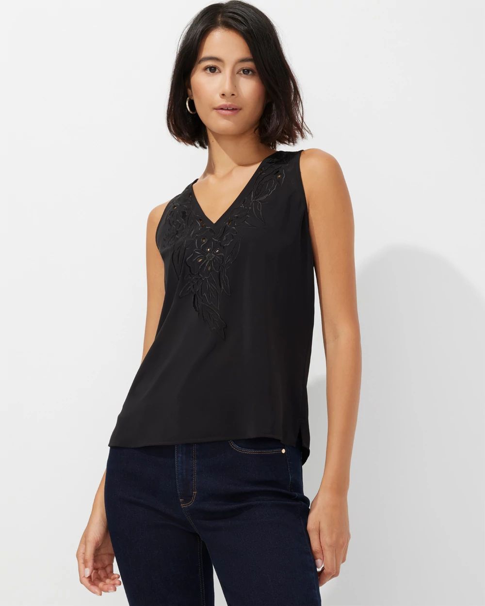 Outlet WHBM Embroidered Cutout V-Tank Top
