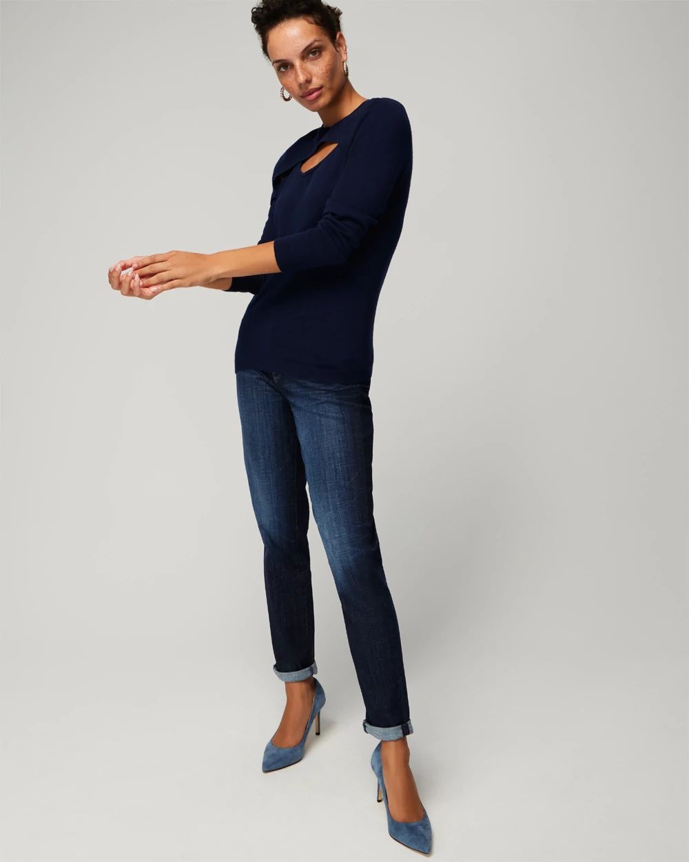Cashmere Blend Cutout Crewneck Sweater