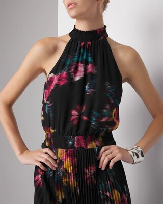Sleeveless Pleated Halter Midi Dress click to view larger image.