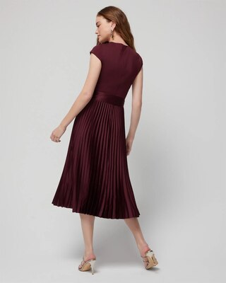Scuba Knit & Satin Pleated Dress