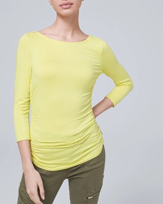 ¾ Sleeve Shirred-Side Knit Tee