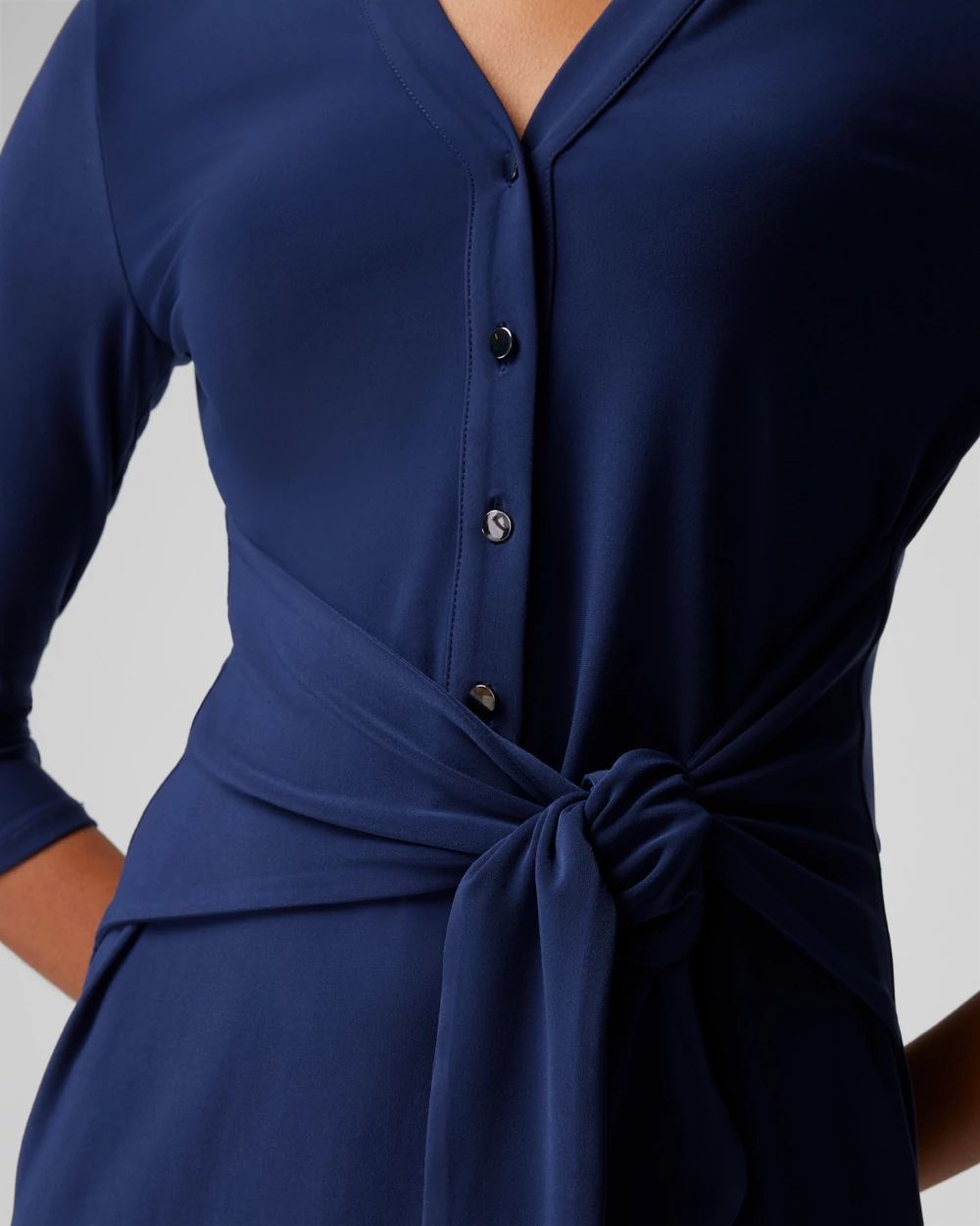 3/4 Sleeve Matte Jersey Tie-Front Shirt Dress