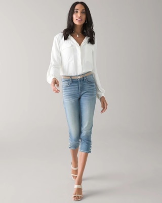 High-Rise Everyday Soft Denim™ Button Hem Slim Capri Jeans click to view larger image.