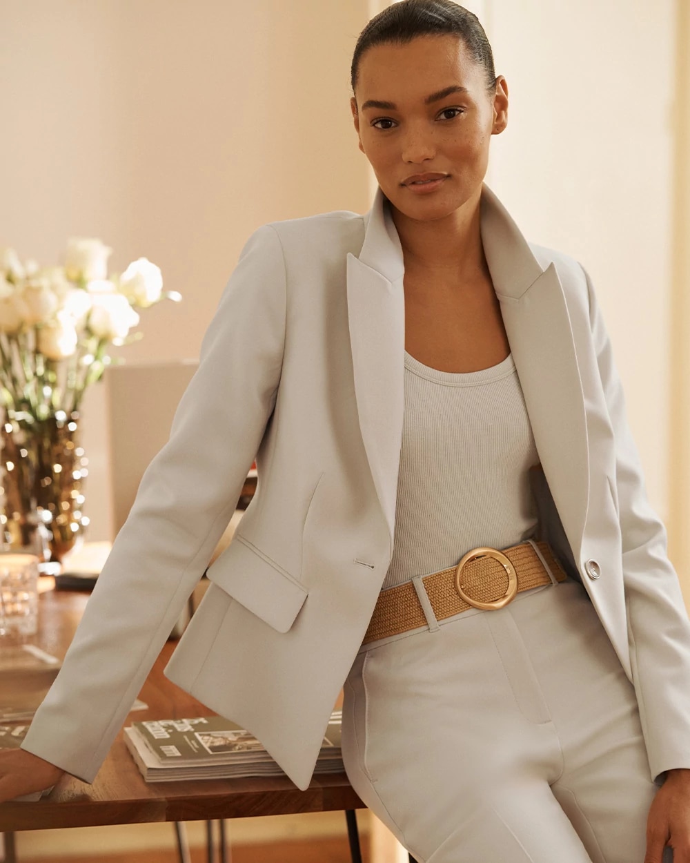 WHBM Cropped One-Button Blazer