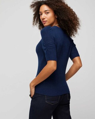 Elbow-Sleeve Soft Crew Gathered Pull Over click to view larger image.