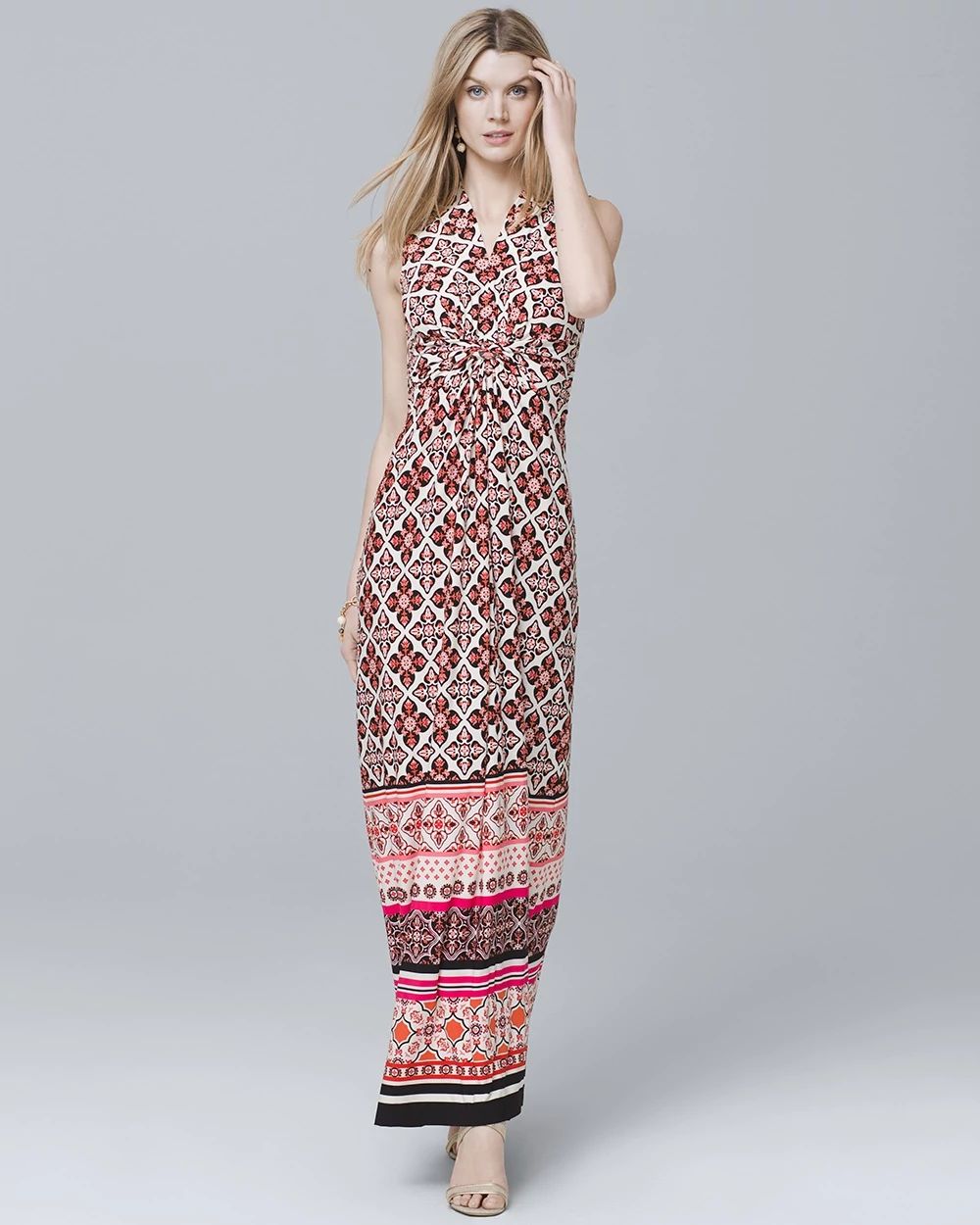 Twist-Detail Printed Knit Maxi Dress