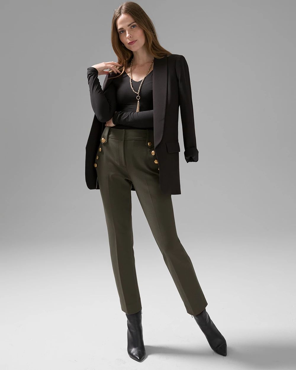 WHBM® Jolie Button Straight Luxe Stretch Pant click to view larger image.