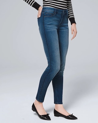 Mid-Rise Skinny Ankle Jeans with Faux Leather Trim
